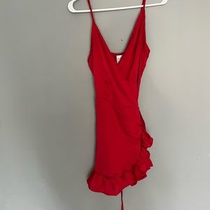 Satin red wrap dress